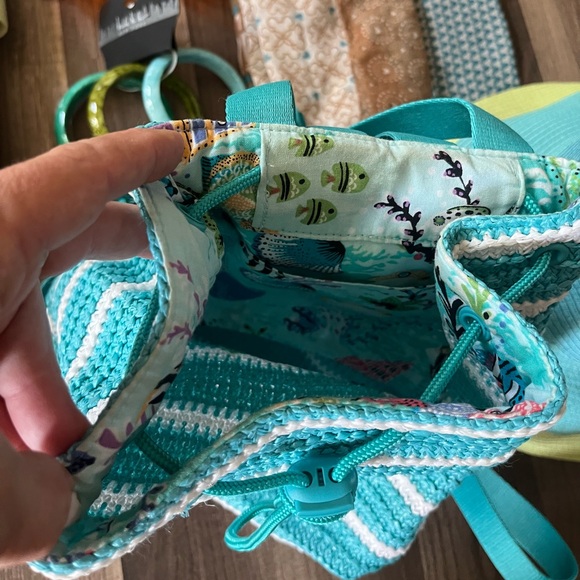 Vera Bradley Antilles Aquatic Straw Drawstring Small Backpack Bundle - Picture 7 of 16